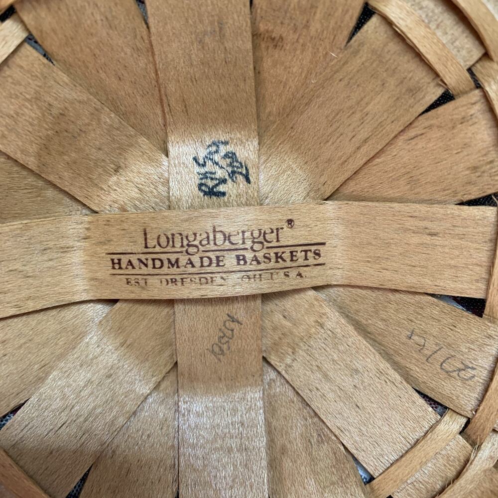 2004 Longaberger 6" Saffron Basket w/leather handles~Plaid Liner~Protector~ - Picture 4 of 5